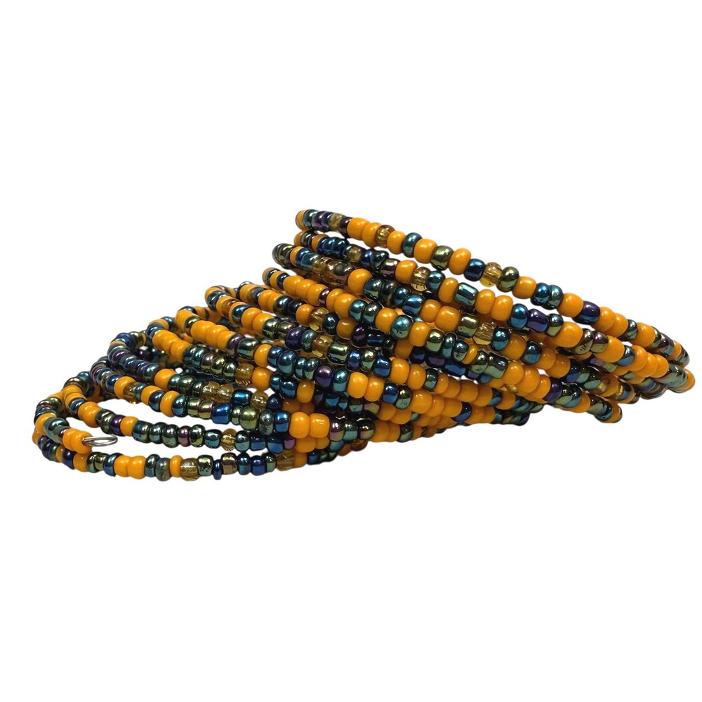 Seed Beaded Coil Bracelet Iridescent Boho Chic Fashion Jewelry Adjustable